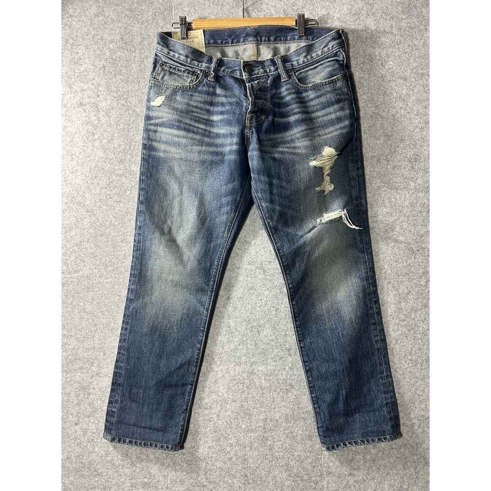 Abercrombie & Fitch 33x32 A&F Fade Straight Button Fly Whisker Denim Jeans Y2K
